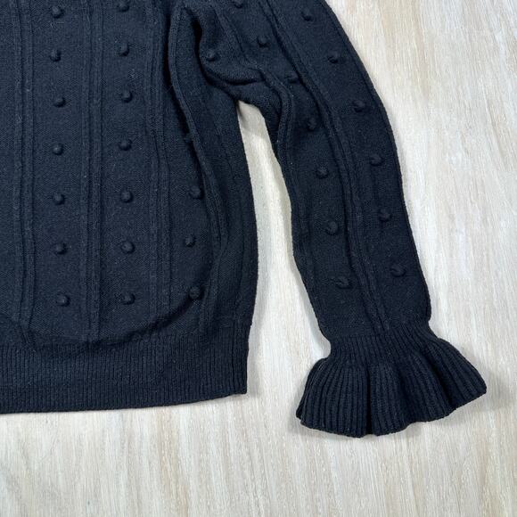 Kate Spade Black Poppy Rose Embroidered Bobble Detail Bell Cuff Sweater Medium - Picture 11 of 13